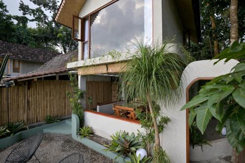 a garden with plants on the side of a building at Villa Sare - House with panorama rice field view in Yogyakarta