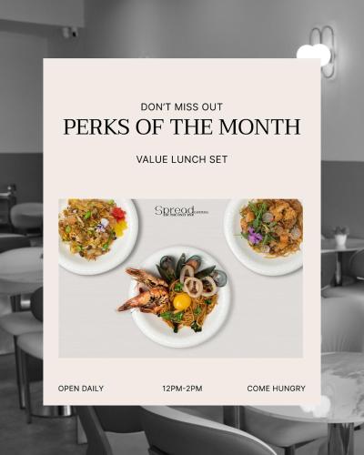 a website for a restaurant with three plates of food at Deluxe Seaview Suite Twin Bed by The Only Bnb in Tanjong Tokong