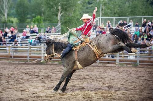 a man riding on the back of a horse in a rodeo at Spacious Designer 3BR Victorian with AC & Hot Tub in Aspen