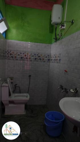 a bathroom with a sink and a toilet and a sink at View Porjoton Mairung Gaon Homestay in Rishop