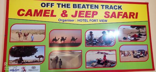 a sign that says off the beaten track camel and jeep safari at Hotel Fort View -The Heart of city in Jaisalmer
