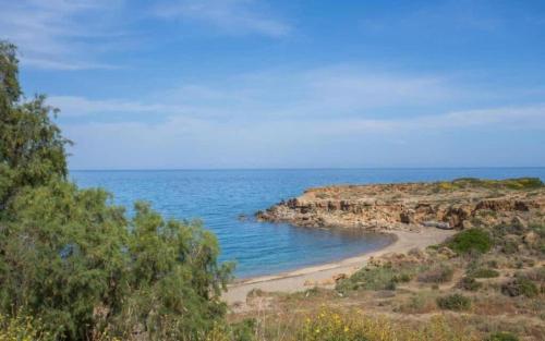 a view of a beach with trees and the ocean at Pablito House-Seaview Monemvasia Nests in Monemvasia