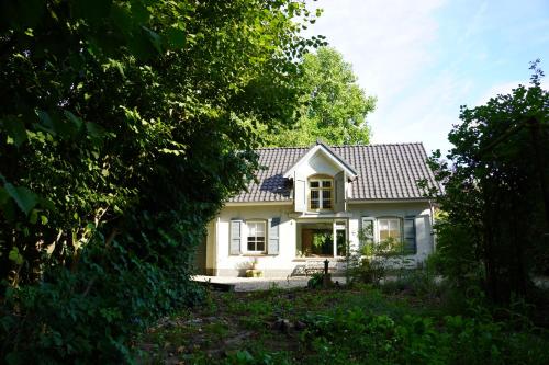 a white house with a gray roof at Natuurhuisje Laanzicht Ophemert in Ophemert