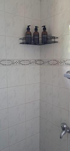 three bottles on a shelf in a bathroom at 19 St Stephen's in Sri Jayewardenepura Kotte