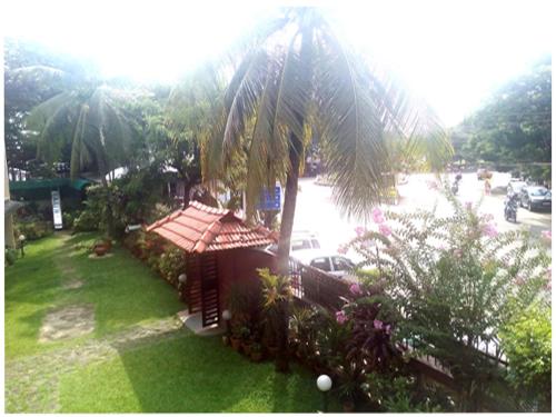 a house with a palm tree next to a parking lot at Bharat Hotel in Cochin