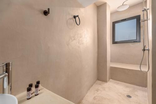 a bathroom with a shower and a sink at Athens Meli in Athens