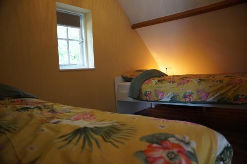 a bedroom with two beds and a window at Natuurhuisje Laanzicht Ophemert in Ophemert