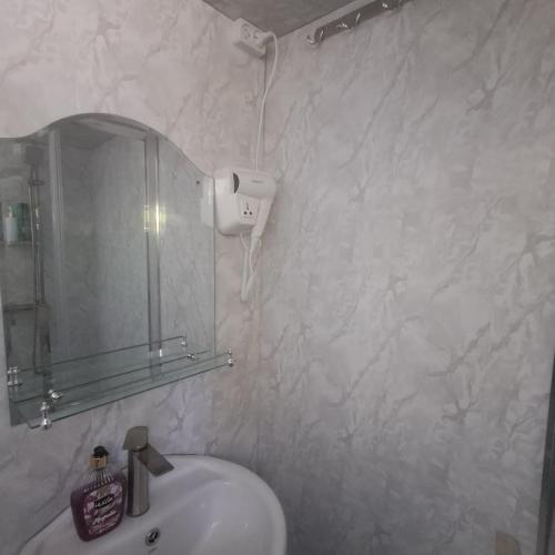 a bathroom with a sink and a mirror at Elos Guesthouse in Iprari