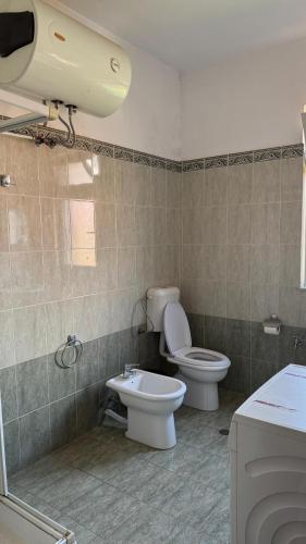 a bathroom with a toilet and a sink at Arka Hostel in Shkodër