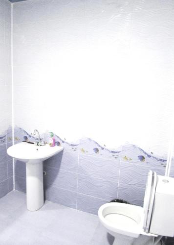 a bathroom with a toilet and a sink at Hotel "Red House" in Akhaltsikhe