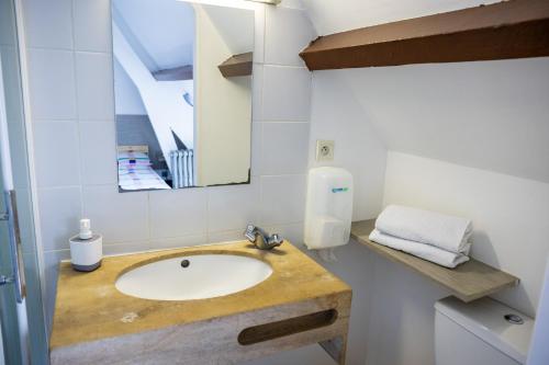 a bathroom with a sink and a mirror at La Chaumière in Nantes