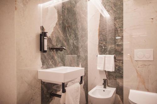 a bathroom with a sink and a toilet at Hotel Lanerhof active/spa/balance in San Lorenzo di Sebato