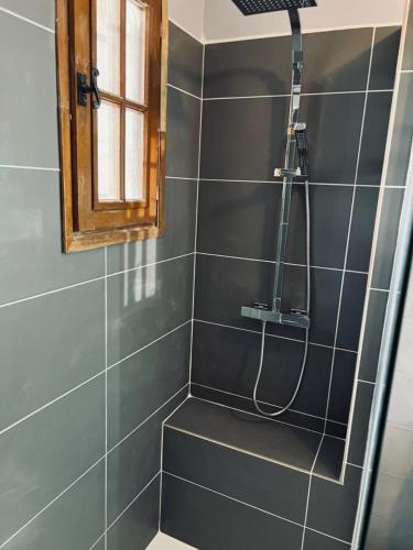 La salle de bains est pourvue d'une douche. dans l'établissement L'oliveraie, à Correns