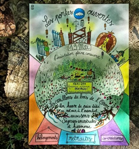 a drawing of the earth with a rainbow at Les Carillons du Bois de l'Orme in Les Pechs-du-Vers