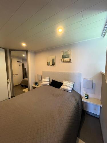 a bedroom with a large bed with pillows on it at Le Clos Sigebert in Libramont