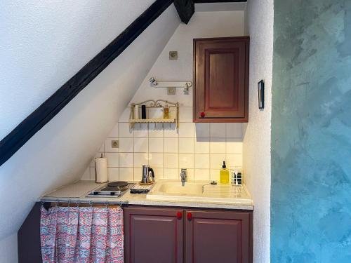 a kitchen with a sink and a counter top at La Maison Bleue - Historic House in the Heart of Riquewihr in Riquewihr