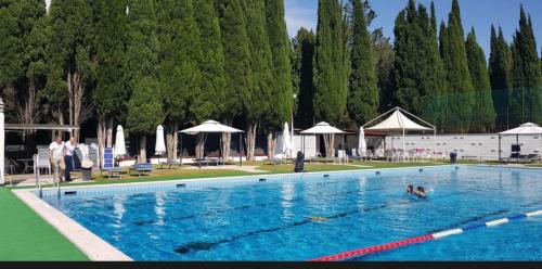 a swimming pool with two people in the water at Aurelia Green Suite in Rome