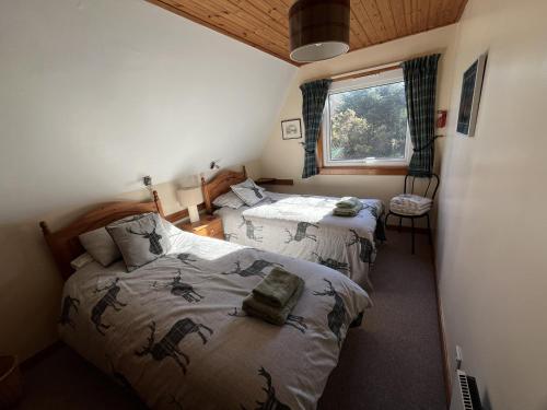ein Schlafzimmer mit zwei Betten und einem Fenster in der Unterkunft Suil Na Mara in Aultbea