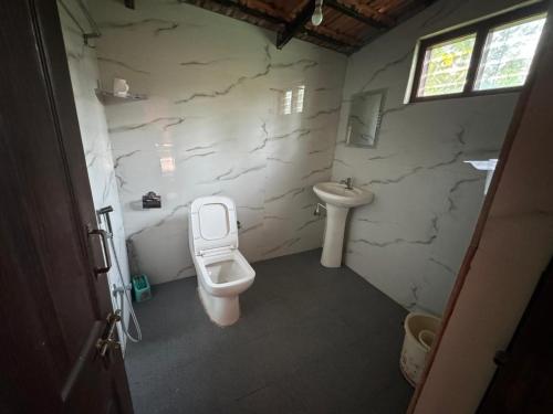 a bathroom with a toilet and a sink at Edgestay in Mudigere