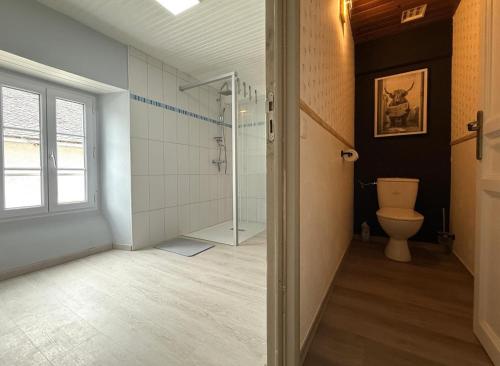 a bathroom with a toilet and a shower at Gliget in Lourdios-Ichère