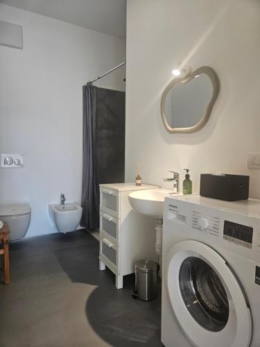 Un baño con lavadora y lavabo. en GardaInn Palazzo Nuovo, en Arco