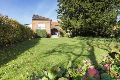 a yard with a house and a tree at 4264-Stege-Storegade-64-Baghuset in Stege