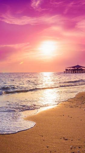 a beach with a pier in the ocean at sunset at Dudy Studios At Brighton City Center in Brighton & Hove