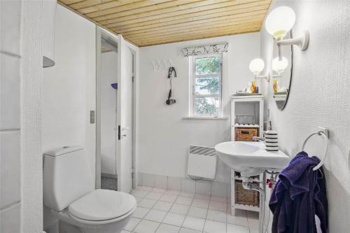 ein weißes Badezimmer mit Toilette und Waschbecken in der Unterkunft 1007 Stege - Ulvshalevej 161 in Stege