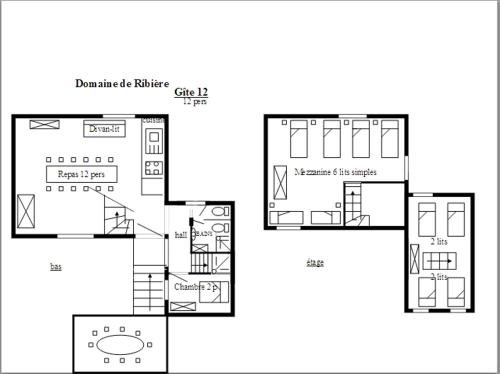 Plano de Gîte #12, 12 Pers, Domaine De Ribiere