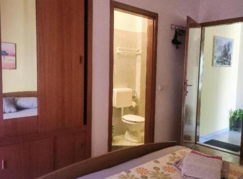スペタルにあるRooms Tatjanaのベッドルーム1室(トイレ、鏡付きのバスルーム付)