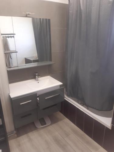 a bathroom with a sink and a mirror at 1er etage d'une maison in Sorgues