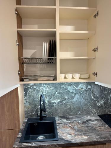 敖德萨Rodos Arcadia Apartment的带水槽和台面的厨房