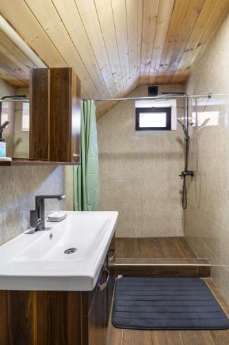 a bathroom with a sink and a shower at Gorai Sauna in Kazbegi