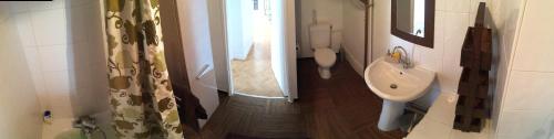 a bathroom with a shower curtain and a sink at Paris, belle vue, balcons in Paris