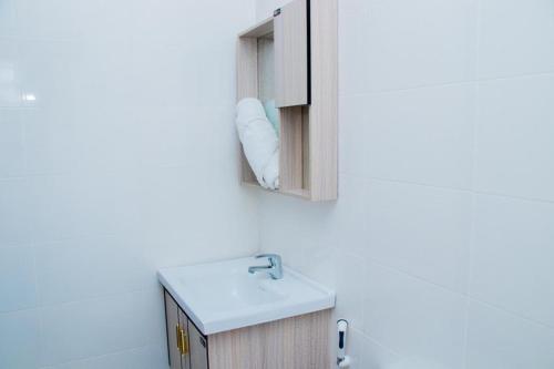 a bathroom with a sink and a mirror at Palace Executive Suites in Tamale