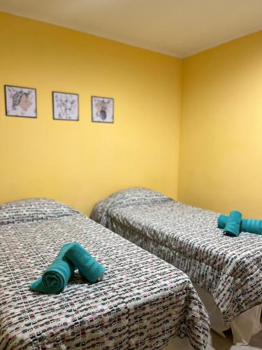 two twin beds in a room with two at Las Lilas in Roque Pérez