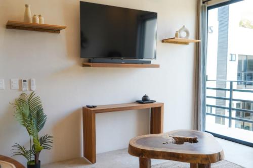 TV a/nebo společenská místnost v ubytování Otonomus Tulum
