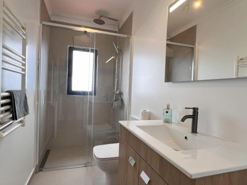 ein Badezimmer mit Waschbecken, Toilette und Dusche in der Unterkunft Casa da Ovelha I Madeira in Fajã da Ovelha