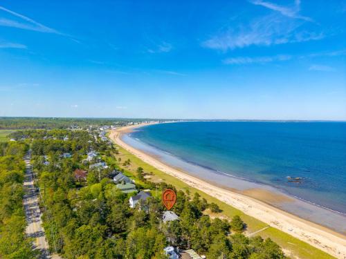 an overhead view of a beach with a no swimming sign at Beachfront and only 30 Steps To Beach in Saco