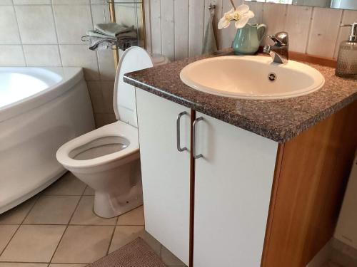 a bathroom with a sink and a toilet at 4 star holiday home in Græsted in Græsted