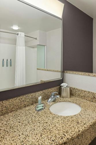 a bathroom with a sink and a mirror at Courtyard Minneapolis Maple Grove Arbor Lakes in Maple Grove