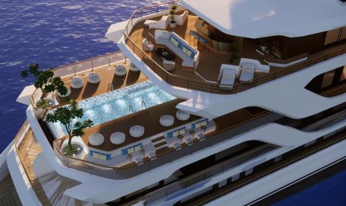 eine künstlerische Darstellung eines Kreuzfahrtschiffes in der Unterkunft Azura Cruise in Hạ Long