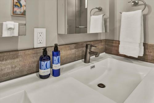 a bathroom sink with two bottles on it at Luxury Modern Home with Views - 3 Acres, 4000 Sq Ft in Sonoma