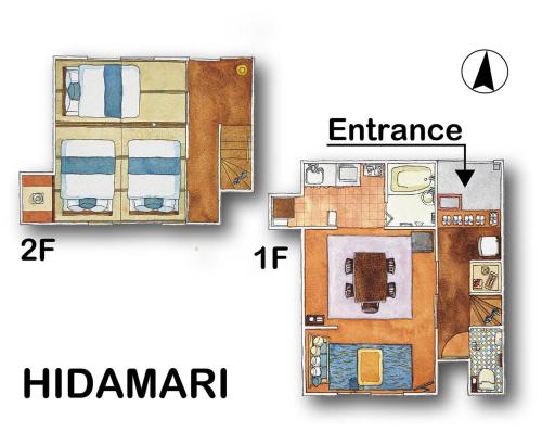 a diagram of a floor plan of a house at 民宿ひだまり Minsyuku Hidamari in Kurashiki