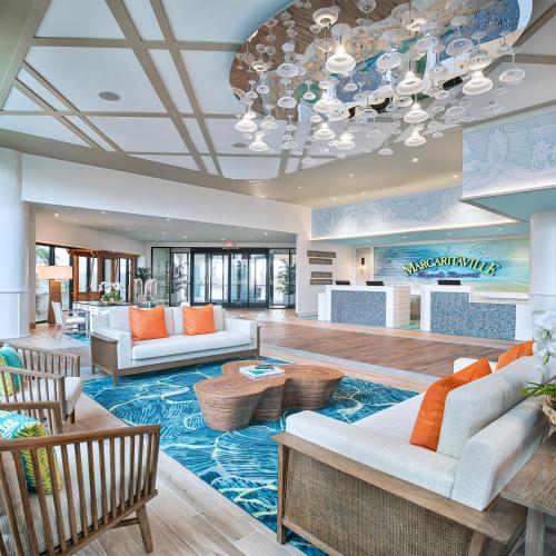 a living room with couches and a lobby at Margaritaville Beach Resort South Padre Island in South Padre Island