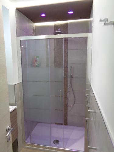 une douche avec une porte vitrée dans une salle de bain dans l'établissement Studio Le Marly, à Menton