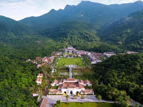 an aerial view of a resort in the mountains at Làng Nương Yên Tử (Yên Tử Village) in Uông Bí