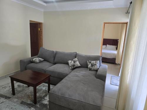 a living room with a couch and a table at Nyodera Homes Furnished Apartments in Oyugis