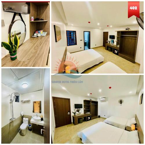 a collage of pictures of a hotel room with a bed at Sunrise Hotel Thiên Cầm in Ha Tinh