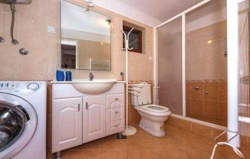 a bathroom with a toilet and a sink and a washing machine at House Marin in Drniš